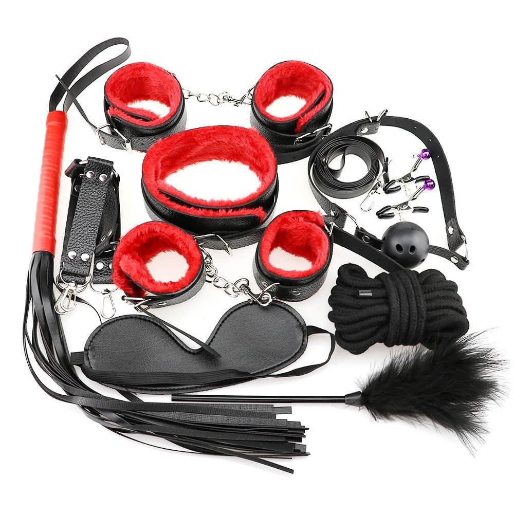 10 pcs leather Bondage Beginners Starter Kit Pack Cuffs Restraint Fetish Sex Toy BDSM