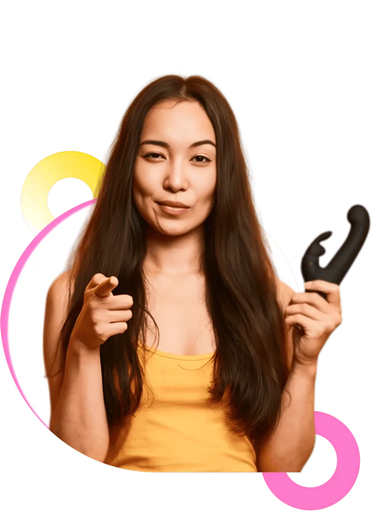 Girl hold sex toy and pointing